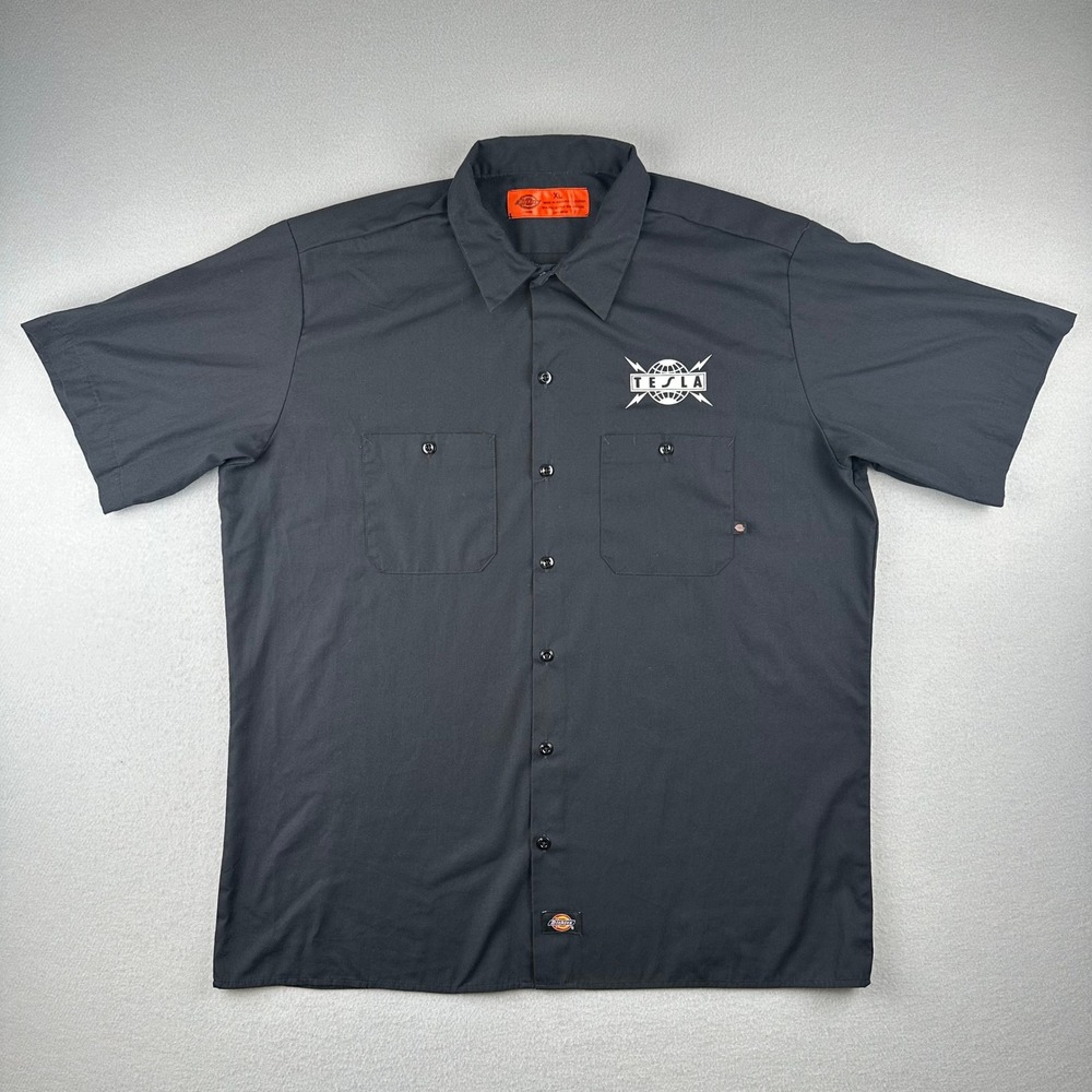 Dickies Work Shirt Men XL Black Tesla Band Still Kickin Ass World Tour LS535BK